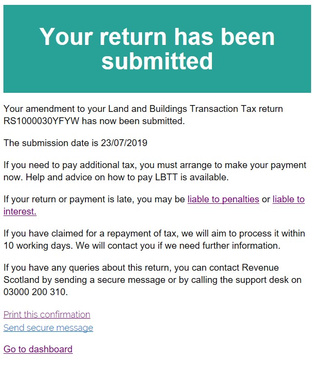 How to amend an LBTT return Revenue Scotland